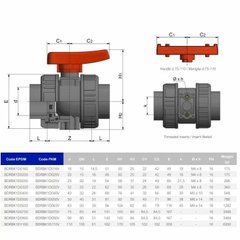 Кран шаровый промышленный ПВХ Effast BDRBK1D0320 серии "BK1" с муфтовым окончанием, d32 мм