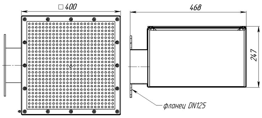 Донний злив DN125, 400х400 мм (AISI 316L)