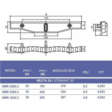 Переливні грати Kripsol NMR 2520.C з потрійним з'єднанням 245х20 мм