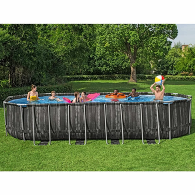 Каркасний басейн Bestway Wood Style 561ES (732х366х132 см) з картриджним фільтром, драбиною та тентом