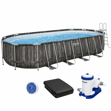 Каркасный бассейн Bestway Wood Style 561ES (732х366х132 см) с картриджным фильтром, стремянкой и тентом.