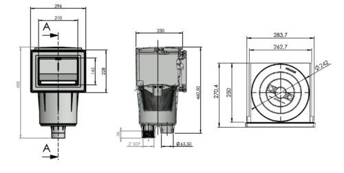 Скиммер Astral 17.5L, SPS 250, 210х 45 мм, с латунными вставками, под пленку