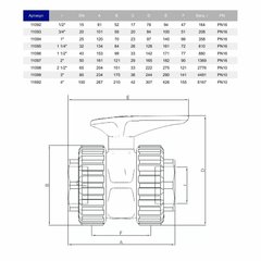 Кран шаровый ПВХ Hidroten 1011096, с резьбовым окончанием, d1-1/2"