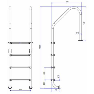 Сходи Emaux Standard NSL415-SR (4 ступені)