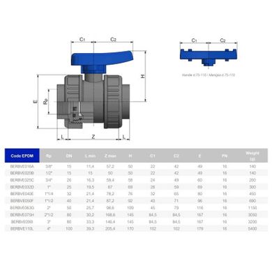 Кран шаровый ПВХ Effast с внутренней резьбой, d3/8"