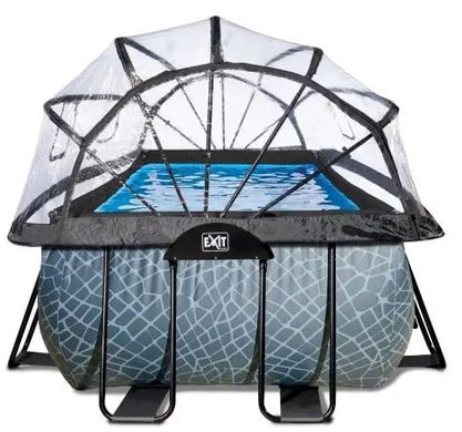 Каркасный просторный бассейн, EXIT с куполом 400х200х100см для дачи, песочный фильтр