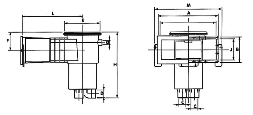 Скиммер Vagner VA 210х160 с удлиненной горловиной (с латунными вставками)