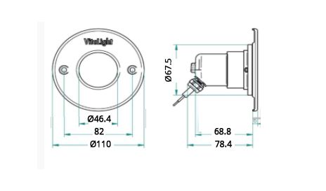 Підводний світлодіодний прожектор Fitstar, 4 кольори/4 діоди, 24V/DC, 6000 K, 1890LM, денний білий колір, 5м кабелю 2х1,5мм2 Ø -110 мм