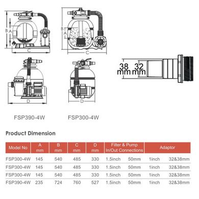 Фільтраційна установка Emaux FSP300-ST33 (4 м3/год, D300)